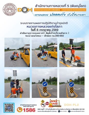 การปฏิบัติงานของ หมวดทางหลวง และ หน่วยงานในสังกัด เพื่ออำนวยความสะดวก และปลอดภัยให้กับประชาชนผู้ใช้เส้นทาง ประจำวันพุธที่ 8